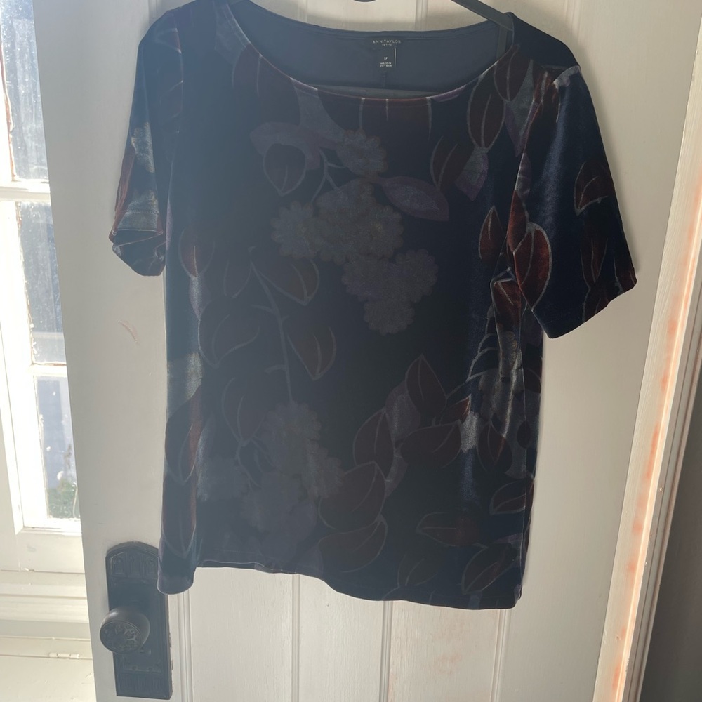 Anne Taylor Women's Floral Velvet Top - Black and Purple